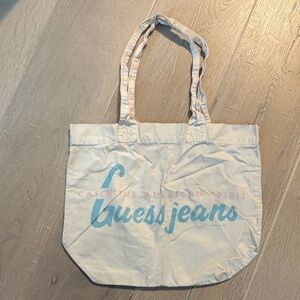 Vintage Guess Cream and Blue Tote Bag